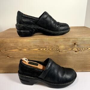 boc Born Concepts Black Leather Peggy Clogs Womens SZ 8/38.5 Metallic Reptile